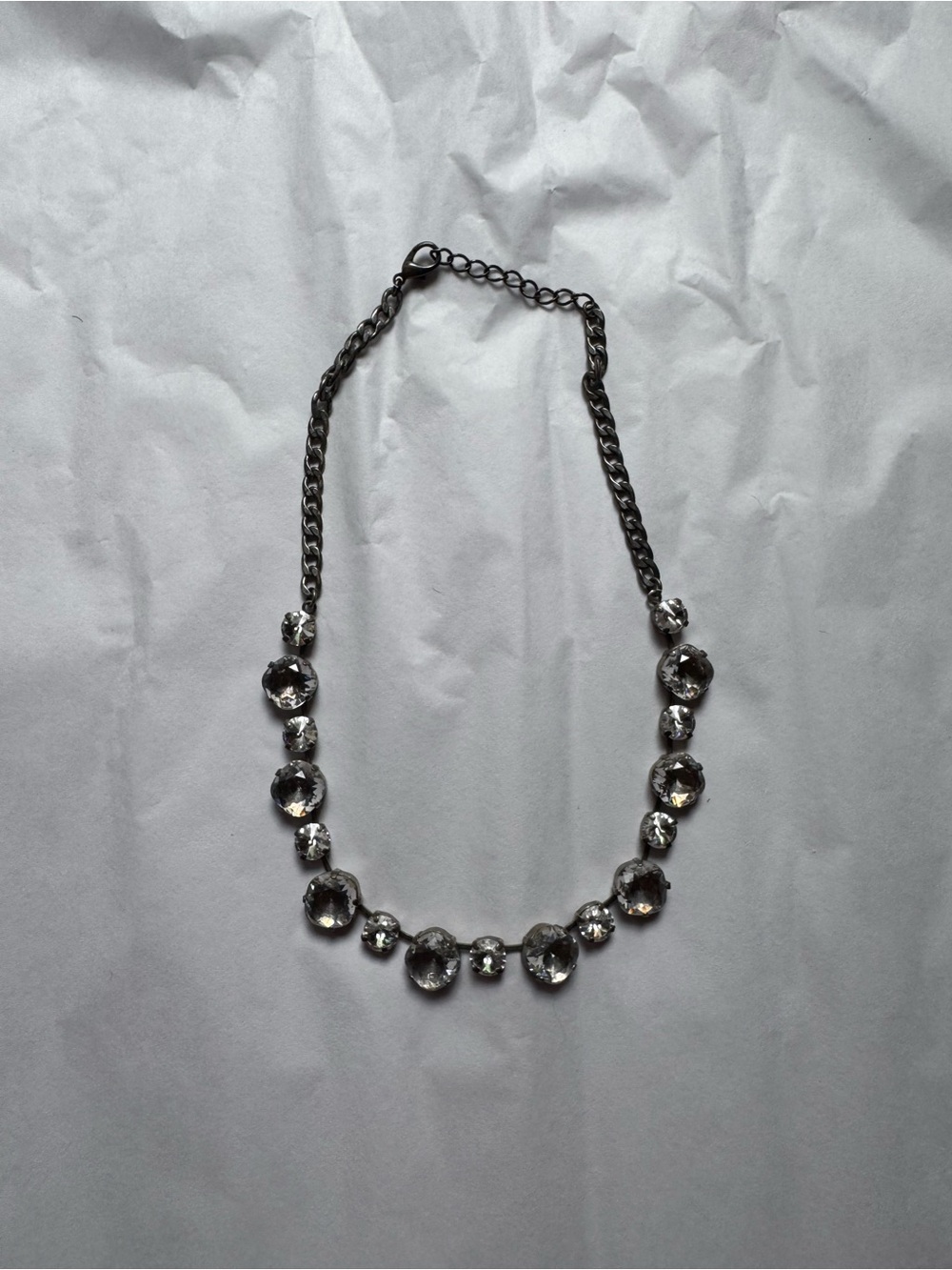 Crystal Statement Necklace - Clear Silver-Tone
